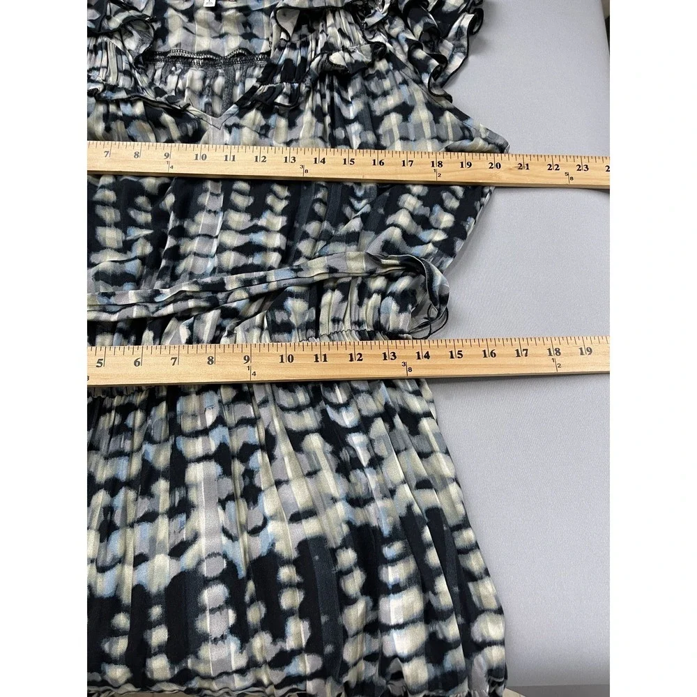 WILA STORY Womens Large L Maxi Dress Black Grey Blue Tie Dye Ruffle Sleeve Belte